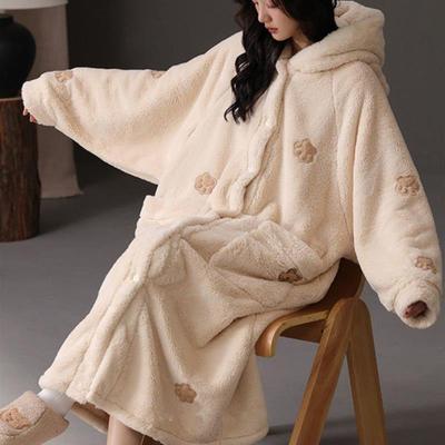 睡衣女款秋冬季2025新款加厚加绒珊瑚绒长款睡袍大码女士冬天浴袍