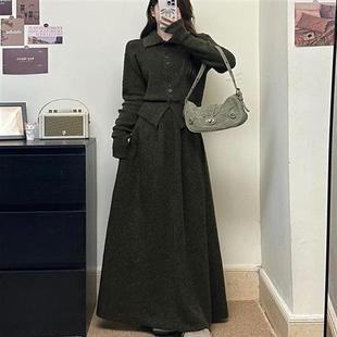 大码 女胖MM韩系宽松显瘦半身裙两件套潮 女装 纯色高领针织毛衣套装