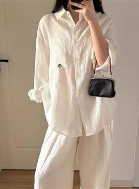 白色老钱风亚麻衬衫女款春夏新款超好看衬衣独特漂亮苎麻长袖上衣