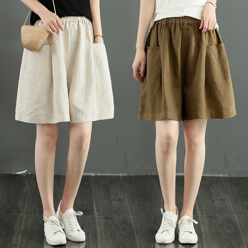 胖妹妹亚麻裤子女2024夏季棉麻大码宽松五分裤显瘦高腰阔腿短裤潮