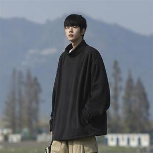 oversize宽松百搭情侣打底上衣 日系复古摇粒绒半高领卫衣男秋冬季