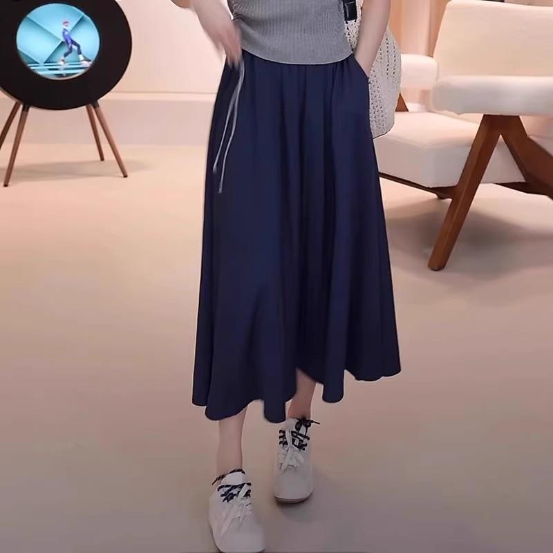 胖MM大码女装设计感松紧腰裙子2025新款高腰气质显瘦A字中长裙潮