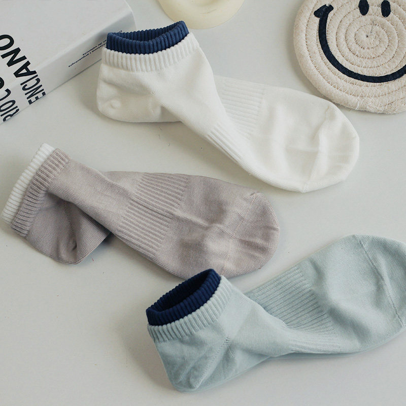 男 | 短袜假两件无骨纯棉吸汗纯色男士短筒双边运动袜