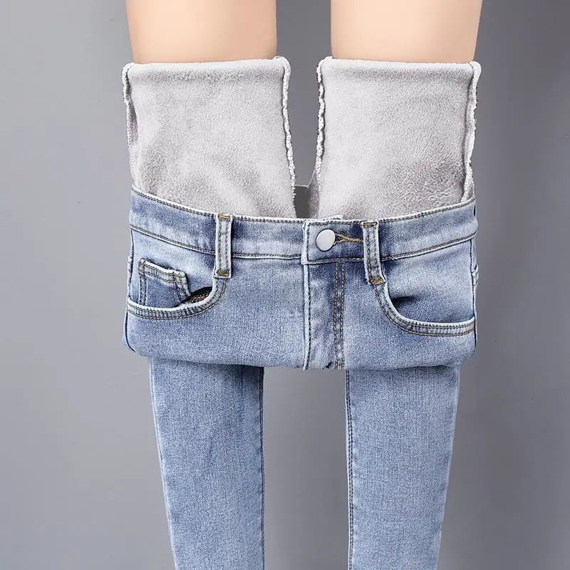 加绒加厚牛仔裤女春秋冬季新款高腰显瘦弹力紧身小脚外穿保暖长裤