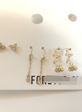 气质简约镶钻耳钉花朵耳环三对组合套装时尚百搭学生女式耳饰品A9