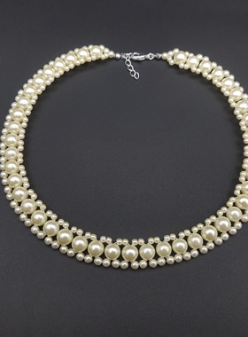 气质仿珍珠项链女手工编织串珠锁骨链颈链 时尚百搭项饰短款潮B70