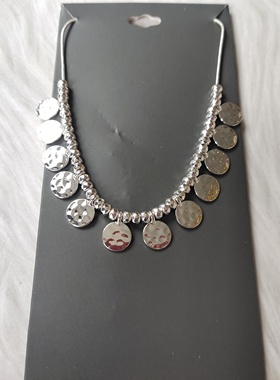 气质简约银色圆片坠项链 欧美时尚百搭学生女式短款锁骨链双面V33