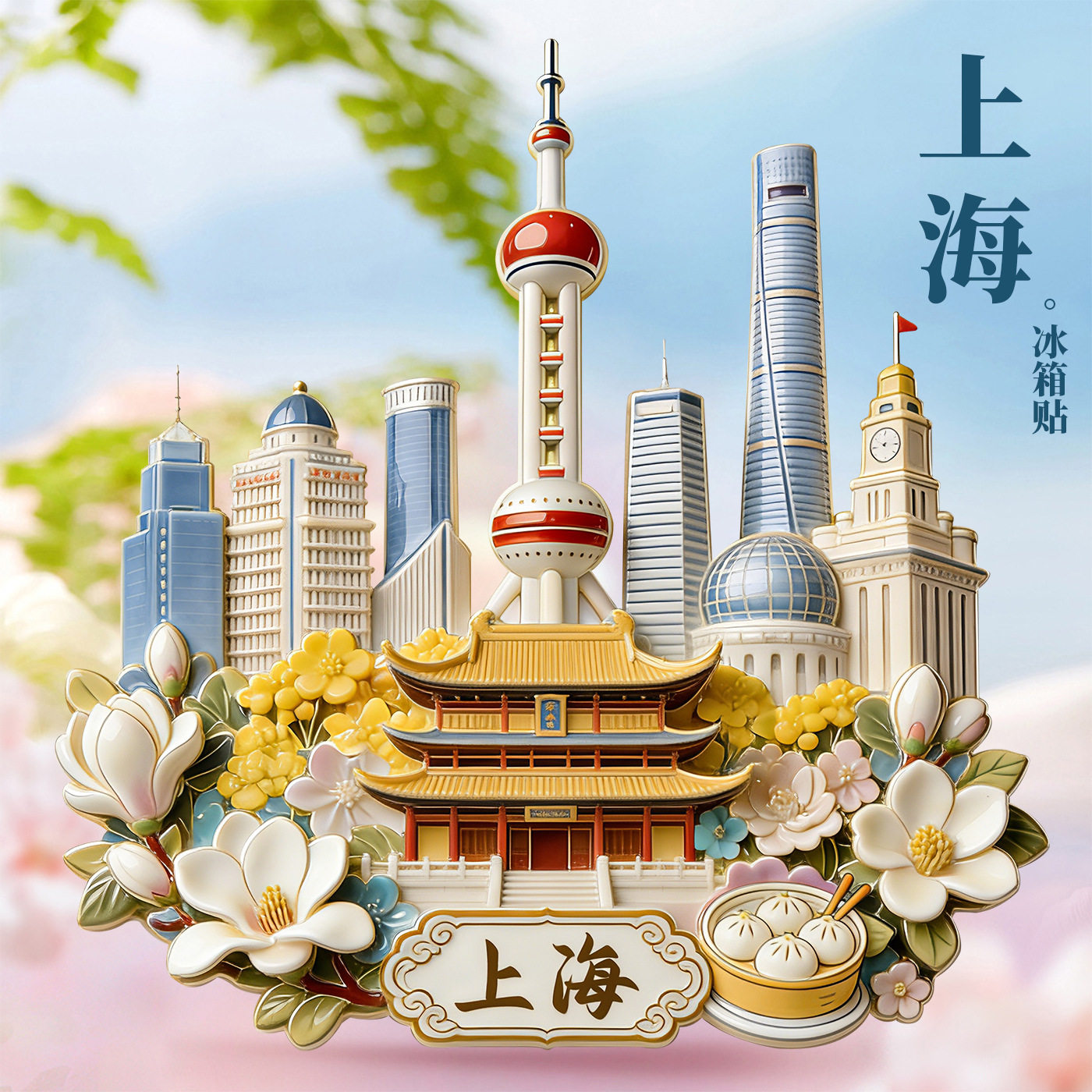 上海金属浮雕冰箱贴磁吸东方明珠外滩网红旅游纪念品城市地标礼物