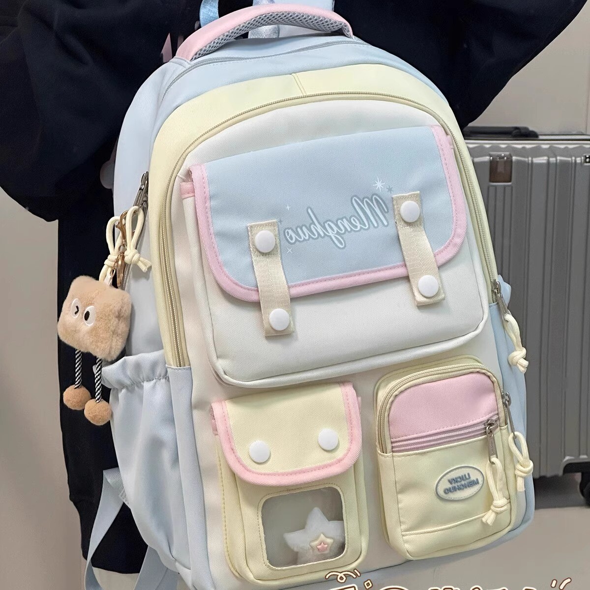 高颜值ins书包女生初中生多隔双肩背包