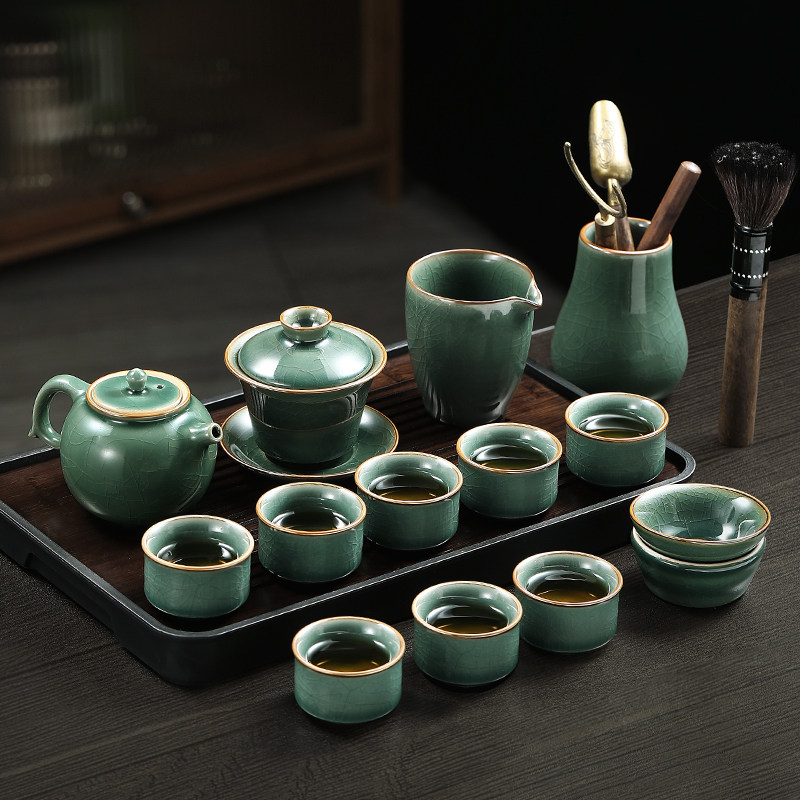 茶具套装哥窑功夫茶具家用陶瓷泡茶壶茶杯套装轻奢高档办公室会客