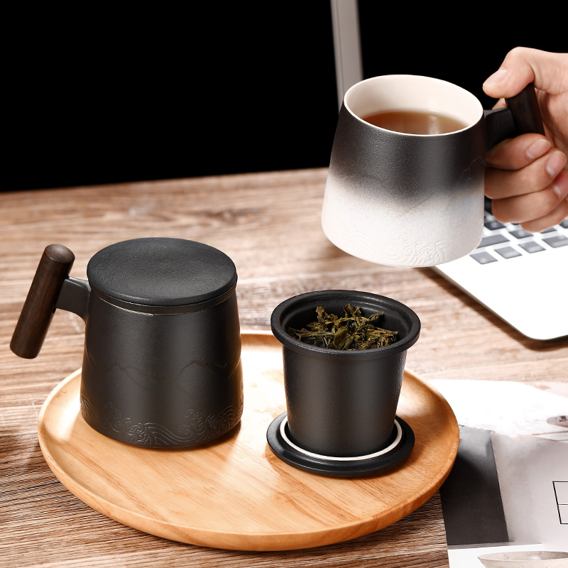 茶水分离茶杯陶瓷k过滤泡茶杯办公室带盖高档水杯男士马克杯茶道