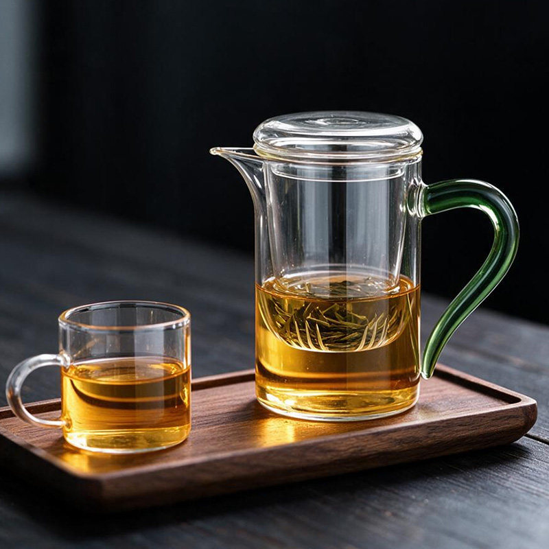 加厚耐高温全玻璃茶水分离茶壶