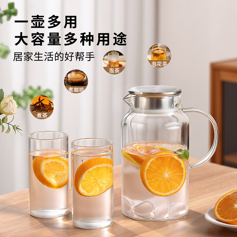 冷水壶玻璃耐高温凉水杯家用大容量储水壶套装冰箱扎壶泡茶壶加厚