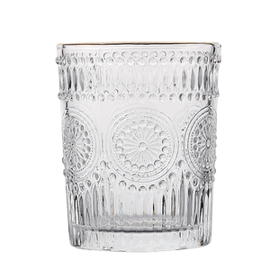 玻璃水杯太阳花复古高颜值浮雕酒杯家用透明大容量牛奶杯子咖啡杯