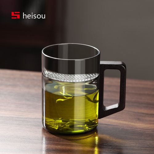 加厚玻璃过滤月牙绿茶杯