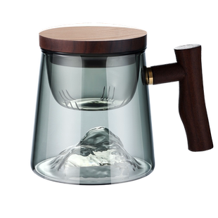 日式富士山玻璃杯山河观山杯家用喝水杯子高档茶杯茶水分离泡茶杯