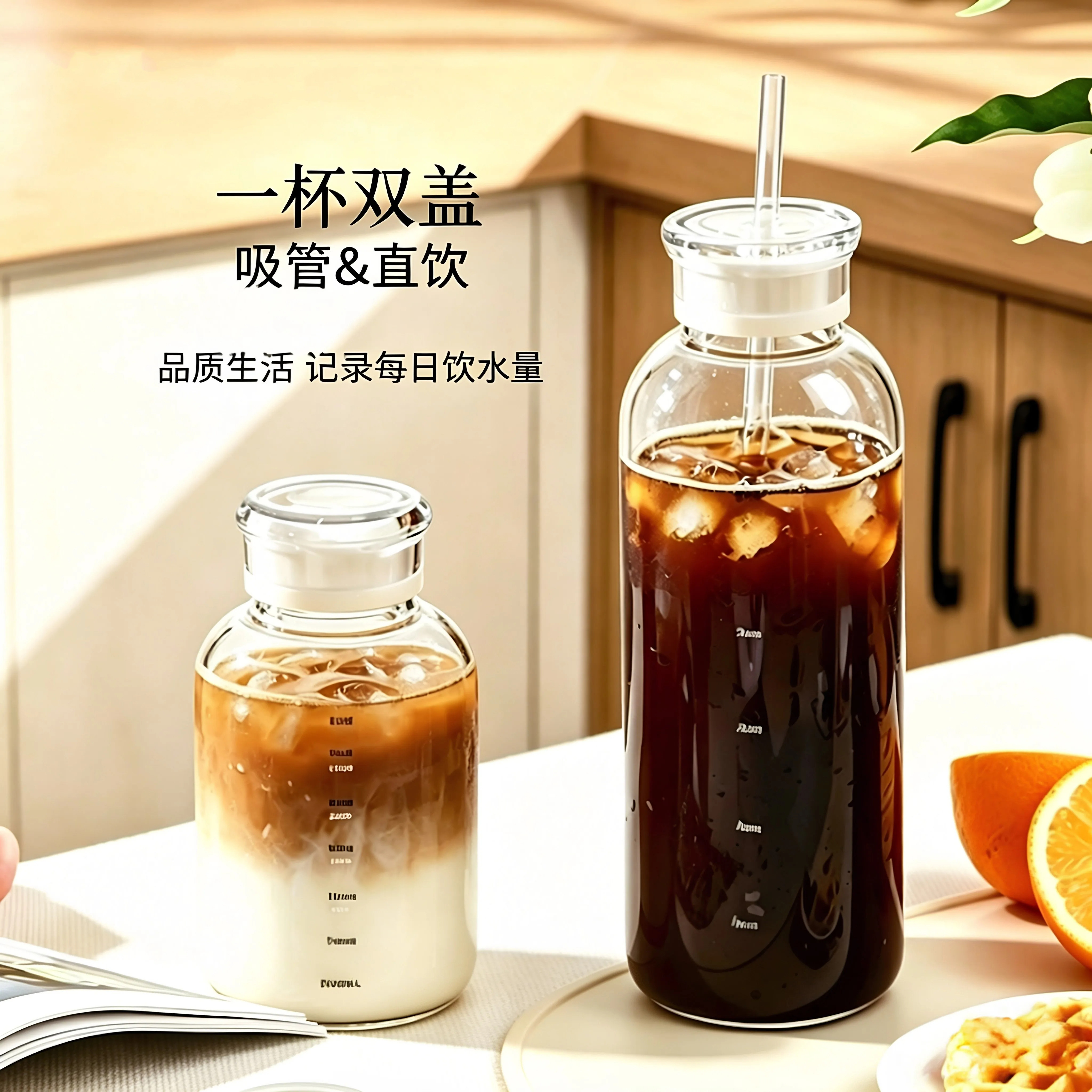 高硼硅双盖刻度吸管玻璃杯图片