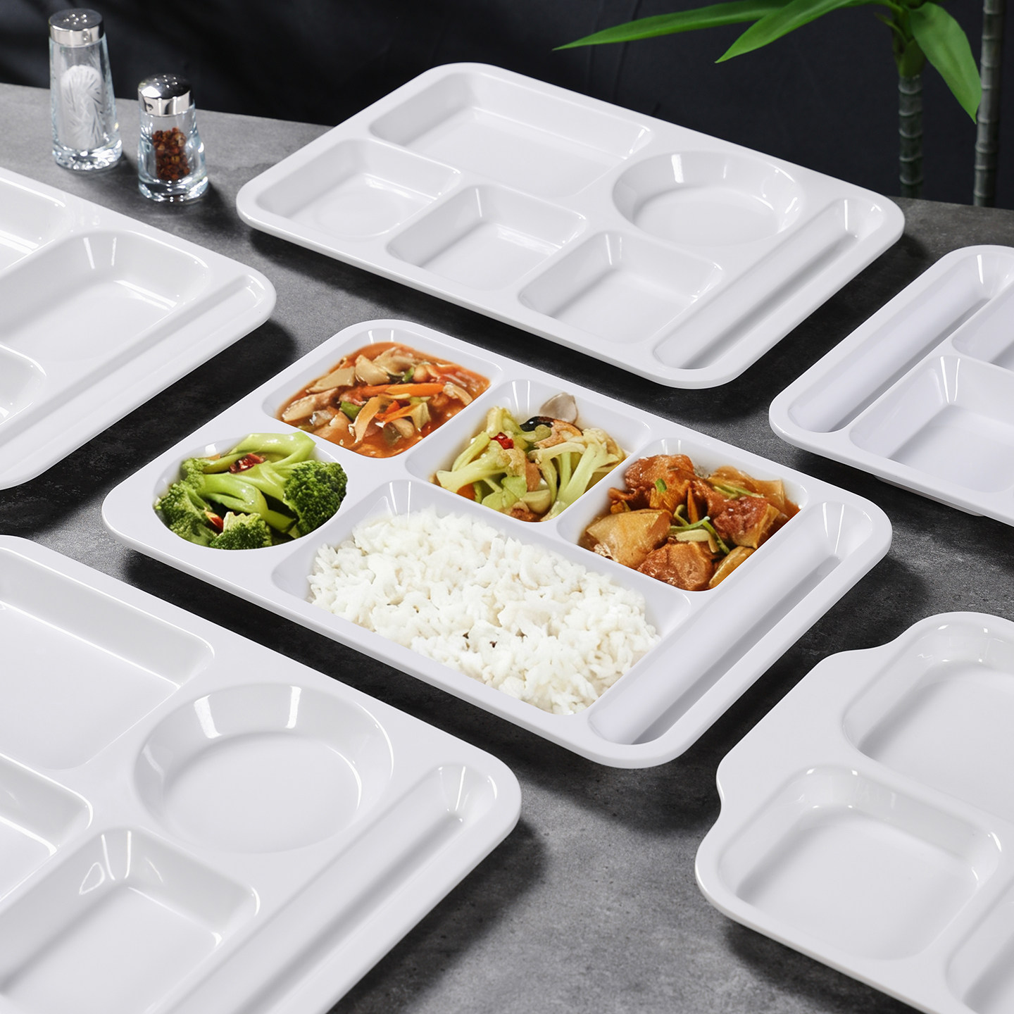 密胺餐具打饭多格分格餐盘工厂学校学生食堂专用饭堂快餐盘商用