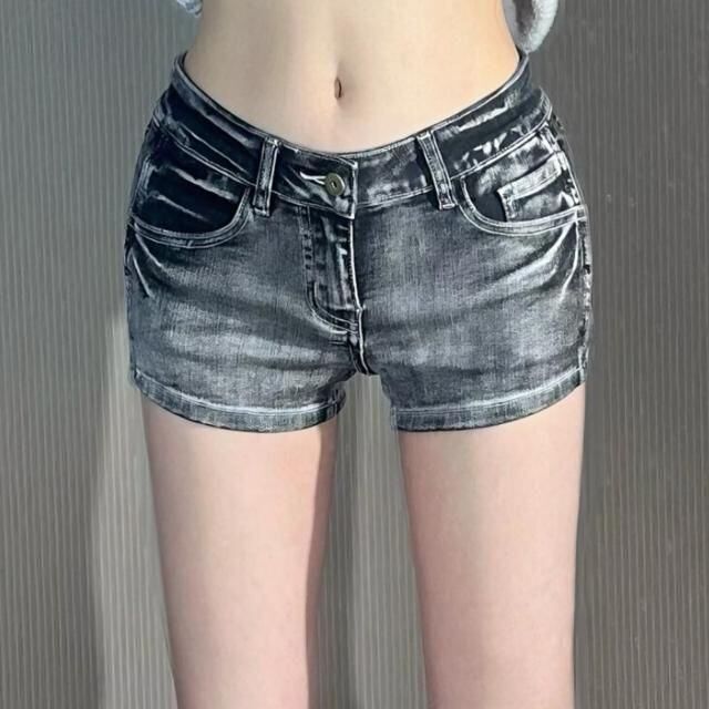 美式复古甜辣朋克摇滚牛仔超短裤女小众低腰修身包臀显瘦辣妹热裤