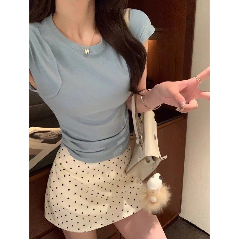 法式包臀A字裙女小个子高腰显瘦黑白波点半身裙夏季百搭休闲