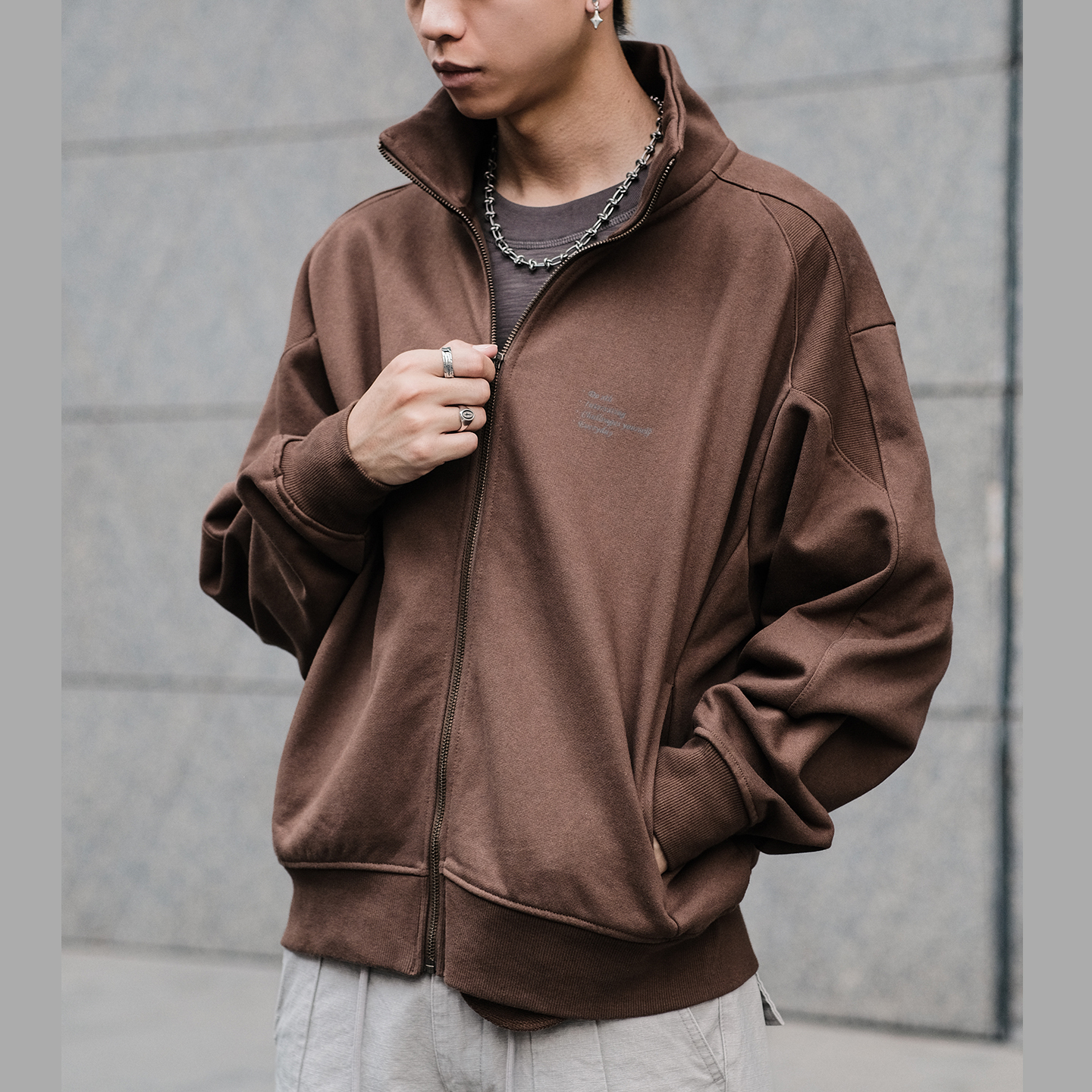 DICEOFF立领开衫卫衣cleanfit短宽BOXY秋季复古情侣款外套上衣