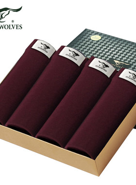 七匹狼4条盒装酒红色弹力平角裤