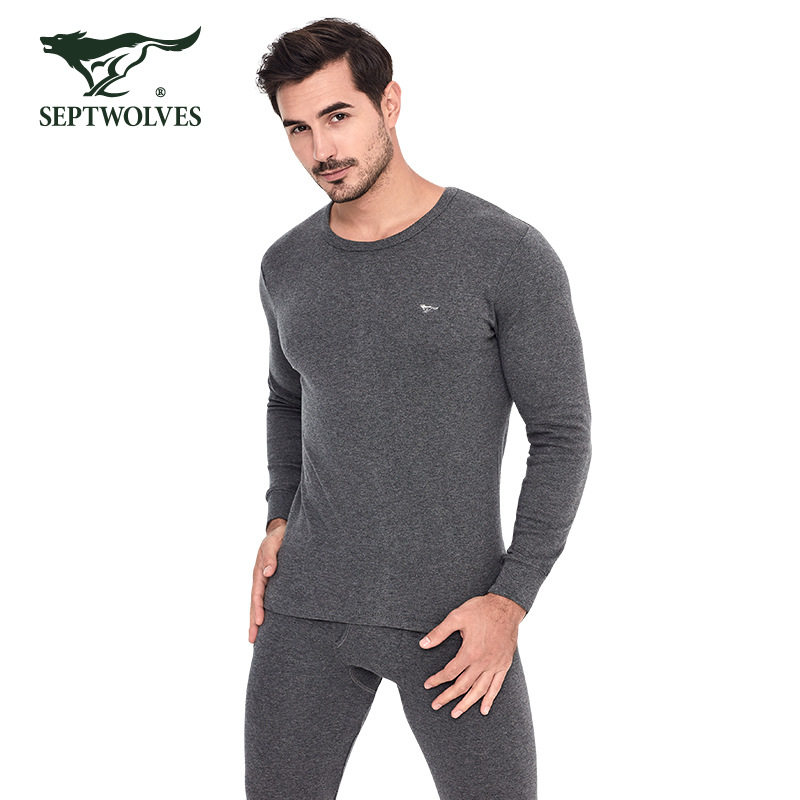 七匹狼男士内衣纯棉薄款秋衣秋裤保暖套装圆领秋冬基础打底棉毛衫