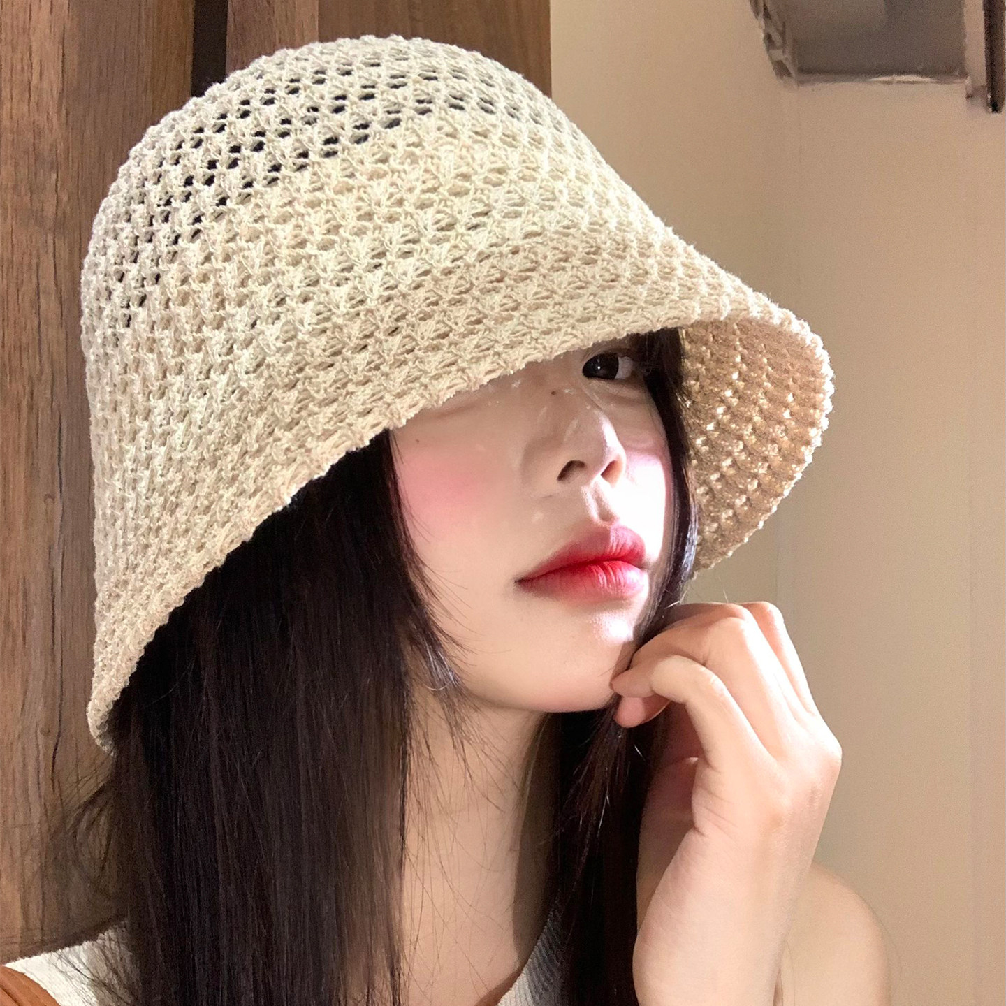 日系镂空针织渔夫帽女夏季薄款图片