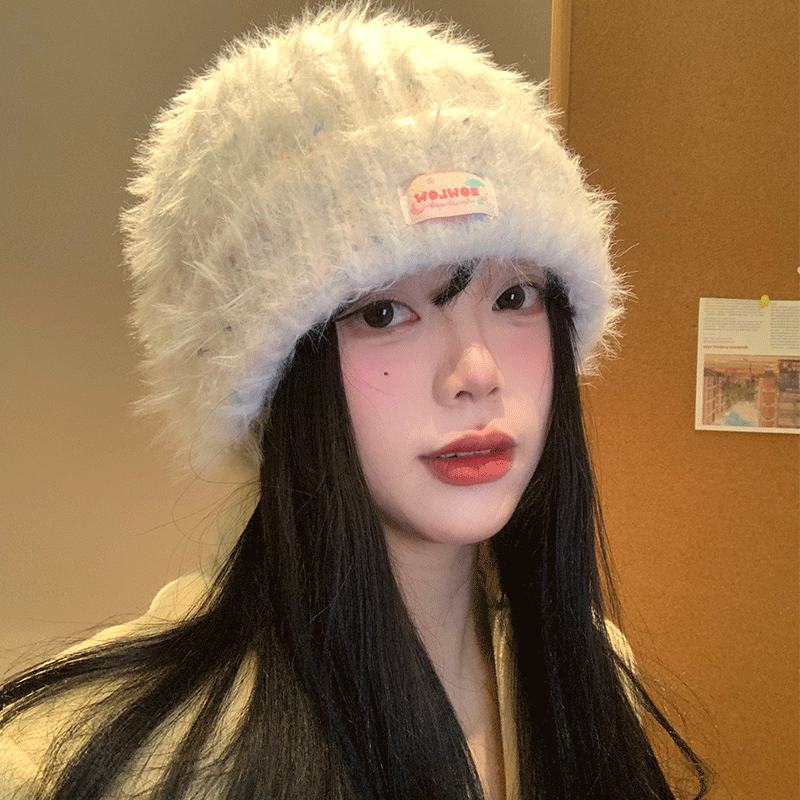 毛绒针织帽女秋冬季韩系显脸小
