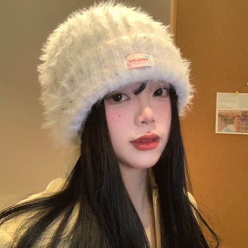 毛绒针织帽女秋冬季韩系显脸小