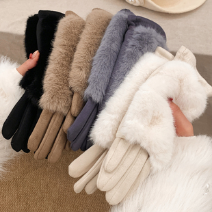 多戴法德绒手套女士冬季毛绒加厚骑车骑行保暖防寒风千金感可触屏