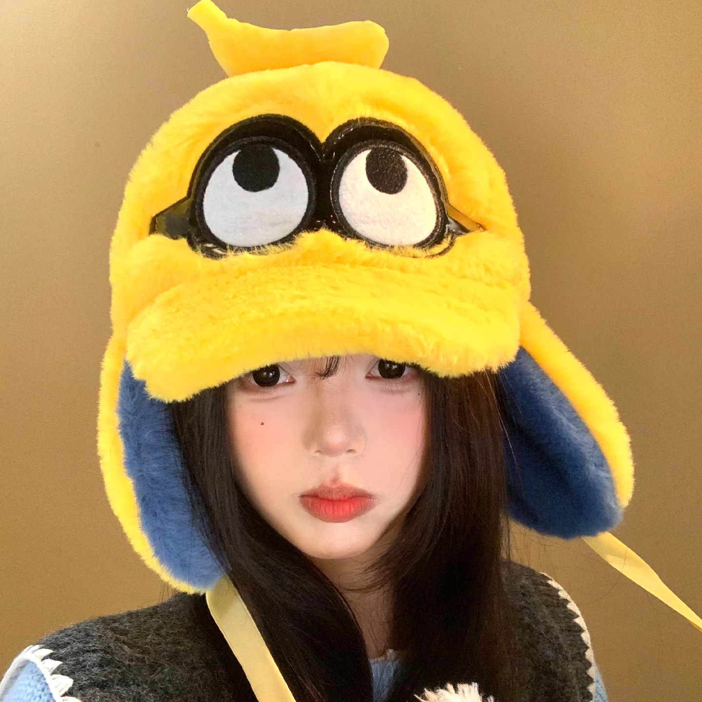搞怪小黄人毛绒护耳雷锋帽女冬季