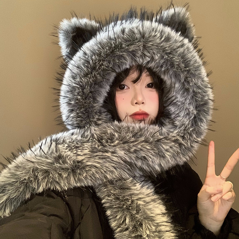 狐狸耳朵帽子围巾一体女冬季仿皮草可爱毛绒帽防寒加厚保暖雷锋帽,服饰配件/皮带/帽子/围巾,帽子,淘宝优惠券,粉丝福利购,淘宝优惠卷