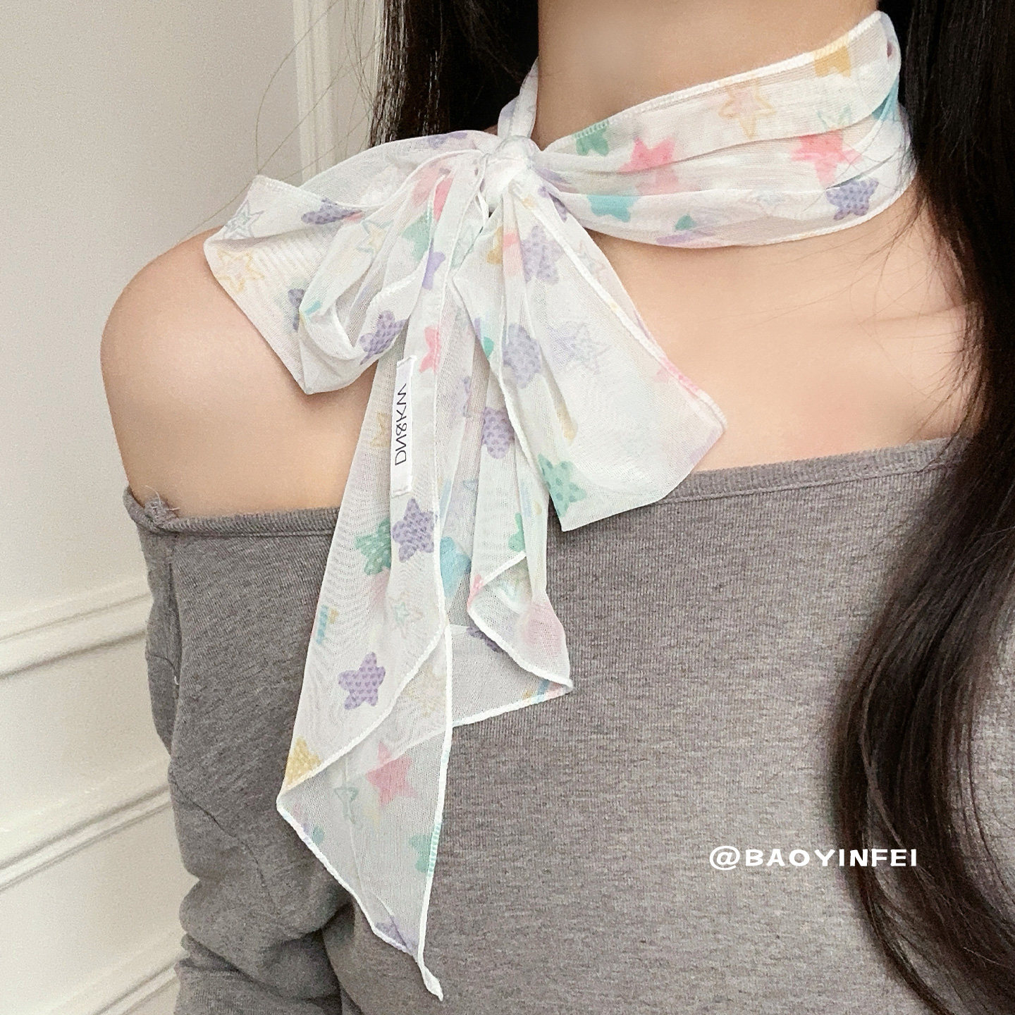 韩系彩色星星网纱丝巾女夏季薄款长条系脖领巾飘带配饰多功能发带,服饰配件/皮带/帽子/围巾,围巾/丝巾/披肩,淘宝优惠券,粉丝福利购,淘宝优惠卷