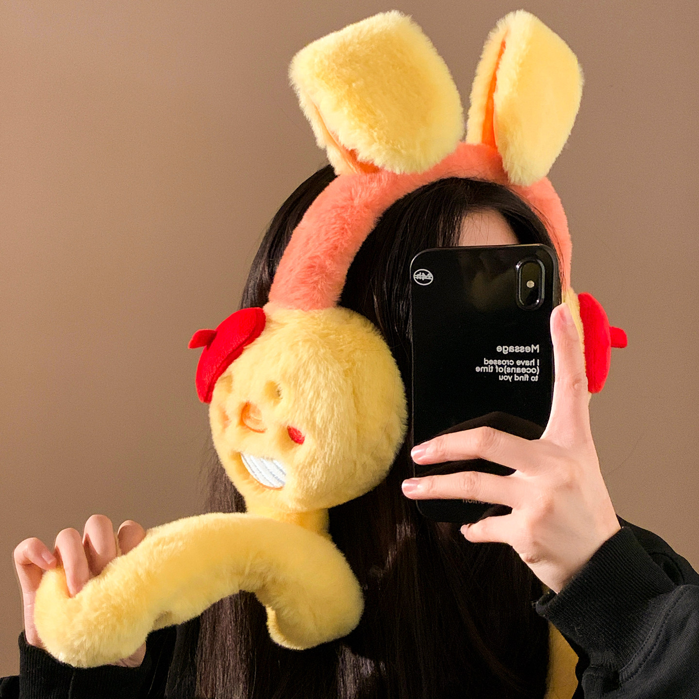耳朵会动可爱小黄鸭毛绒耳罩女冬季保暖护耳朵耳套耳包耳暖耳捂子