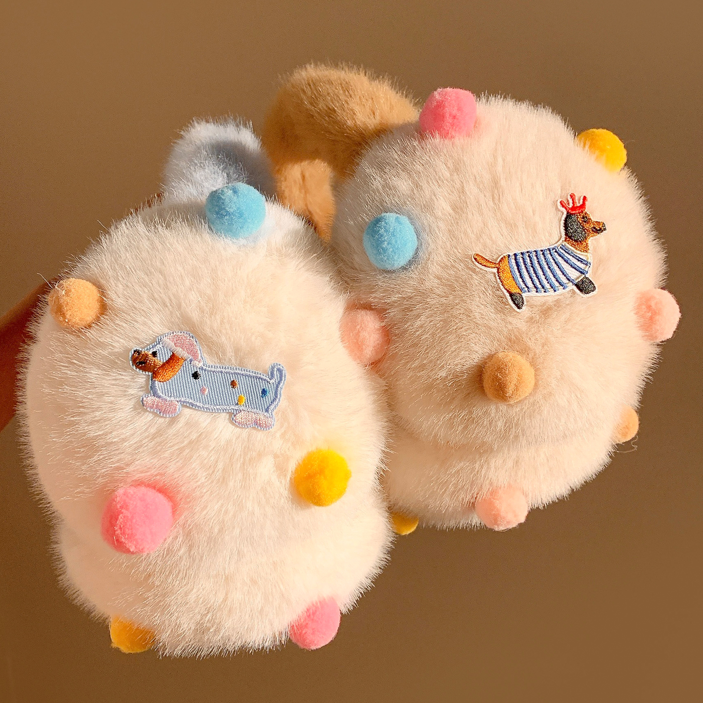 彩色小糖豆腊肠狗毛绒耳罩女冬季可爱保暖防寒耳套耳包耳套耳捂子