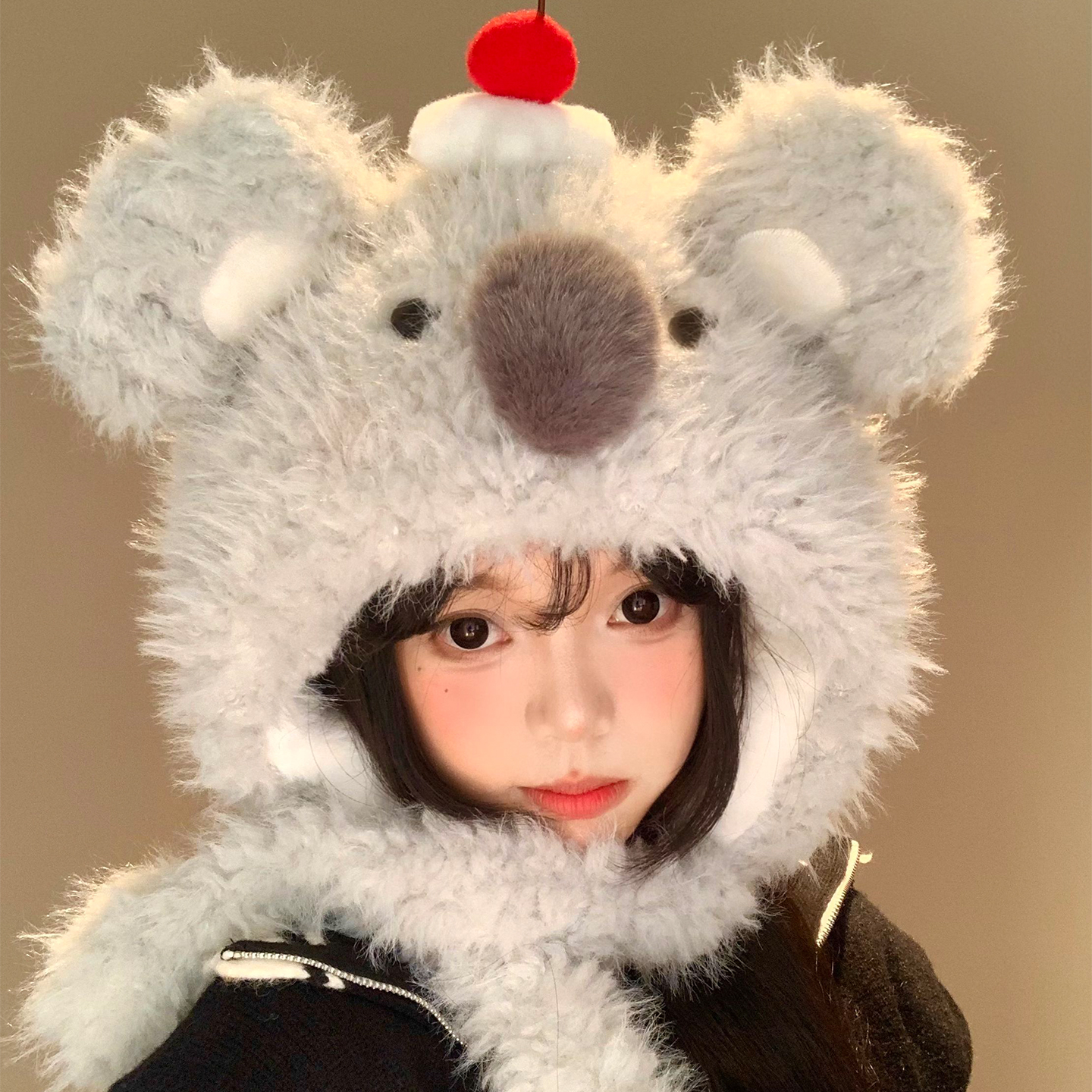 可爱蛋糕考拉毛绒帽女冬季显脸小