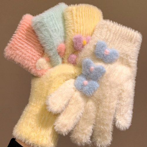 可爱多巴胺蝴蝶手套女冬季针织