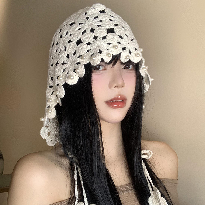 镂空珍珠流苏吊坠包头帽