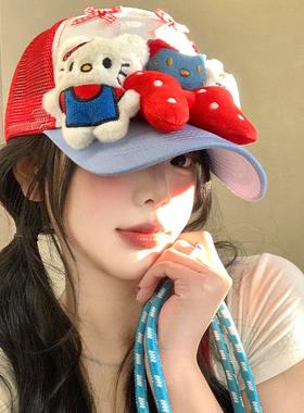 可爱Kitty猫蝴蝶结鸭舌帽子女y2k亚比风显脸小透气棒球帽2025新款