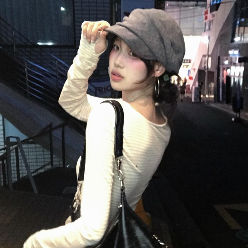 褶皱毛呢贝雷帽女秋冬季日系复古显脸小帽子大头围文艺报童画家帽