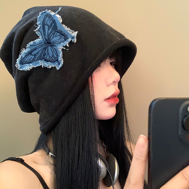 复古蝴蝶堆堆帽薄款宽松包头冷帽