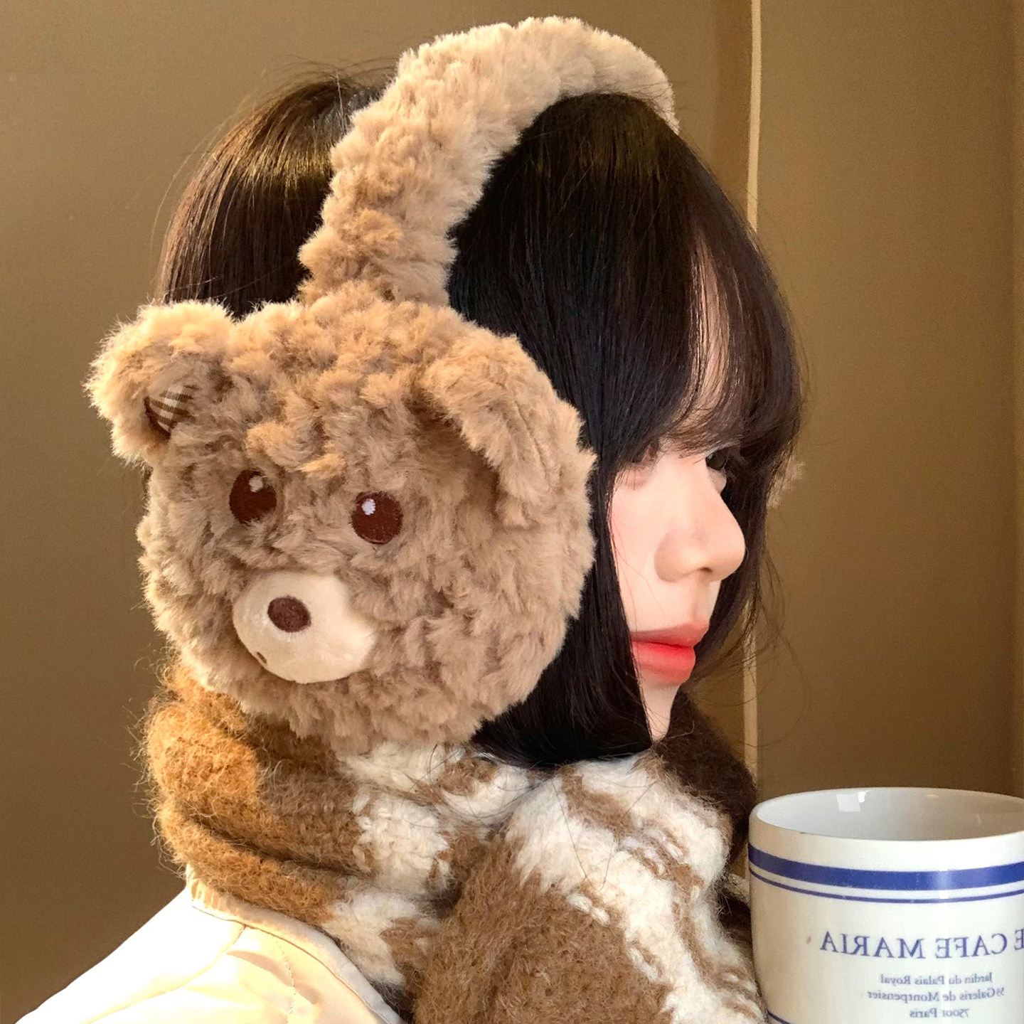 可爱小熊毛绒耳罩女冬季可折叠