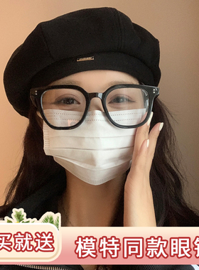 黑色贝雷帽女春秋款网红日系大头围蓓蕾画家帽韩系显脸小八角帽子