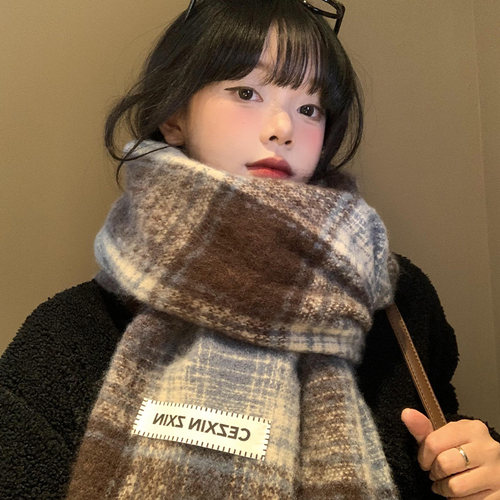 氛围感美拉德格子围巾