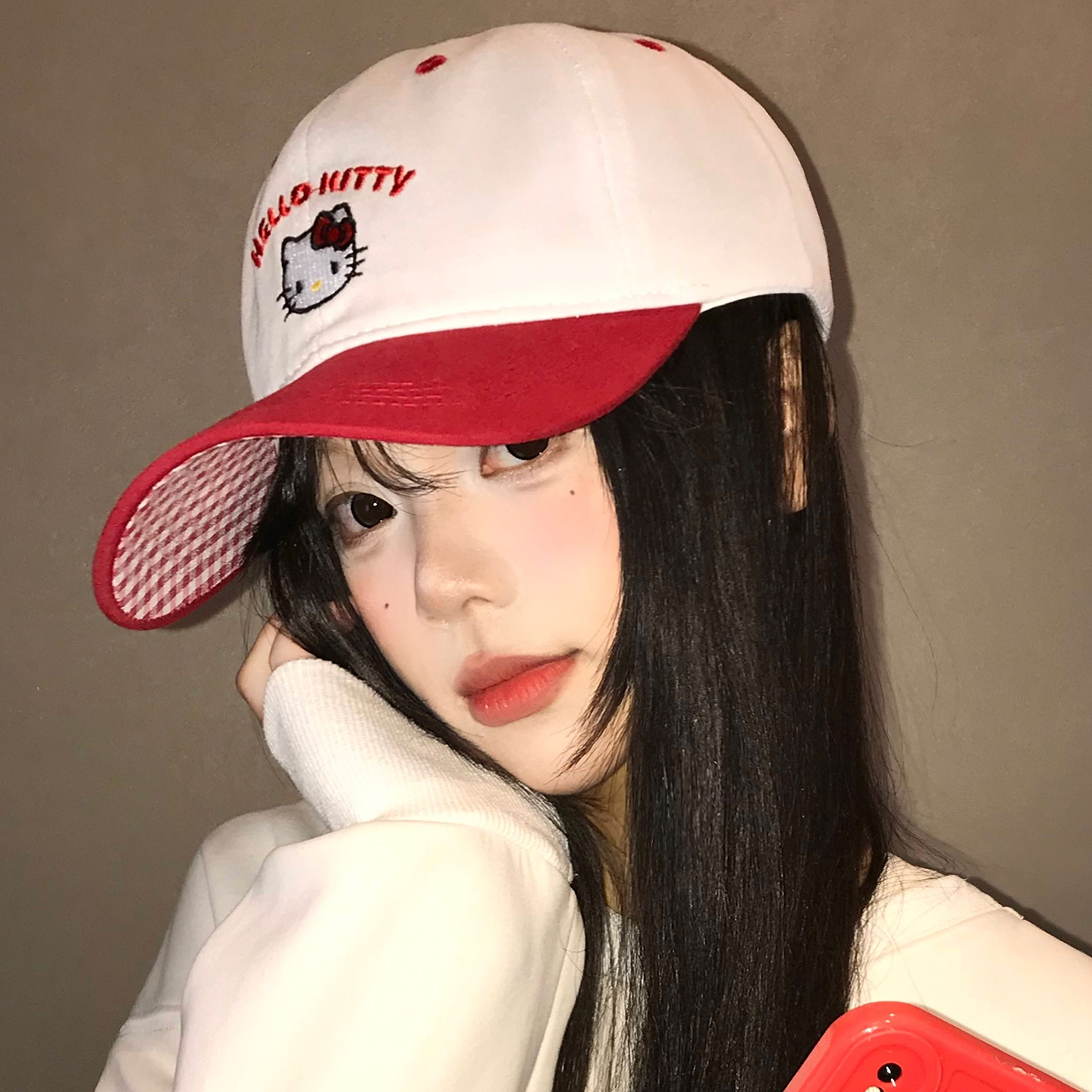 可爱Kitty猫撞色棒球帽女宽帽檐