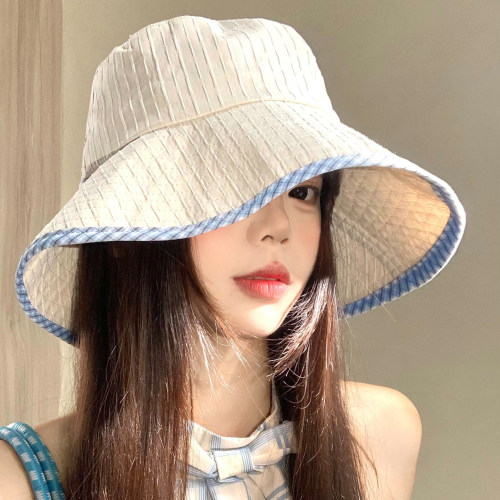 日系简约格子渔夫帽女春夏素颜