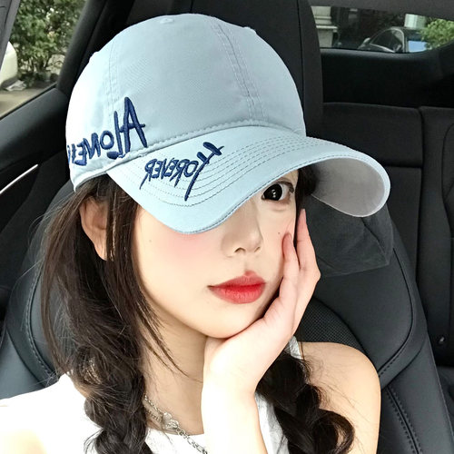 字母刺绣蓝色棒球帽女美式宽帽檐