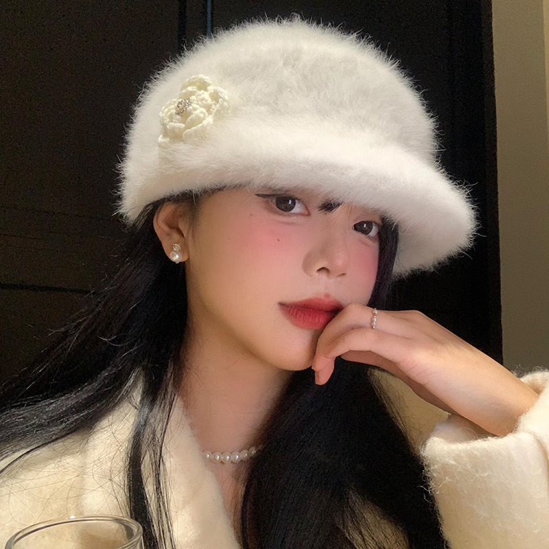兔毛贝雷帽女冬季2024新款