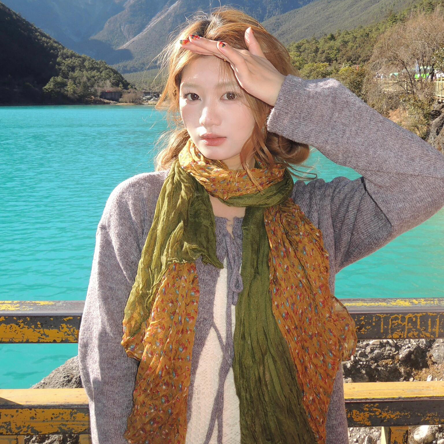 川西旅游棉麻碎花围巾女民族风复古文艺氛围感丝巾大西北披肩围脖